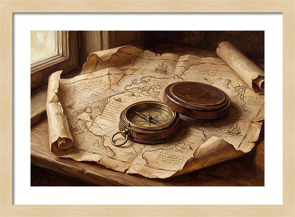 Antique Compass On Old Map