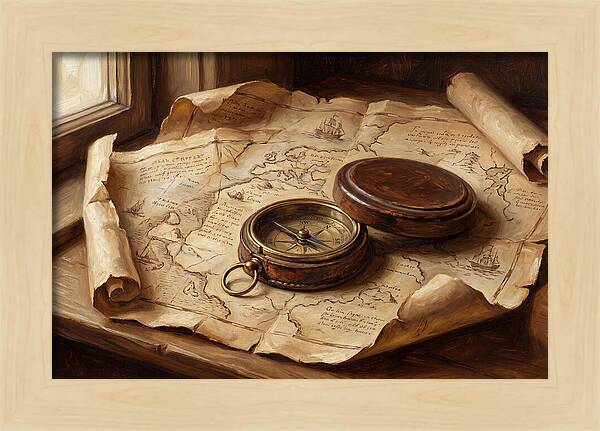 Antique Compass On Old Map