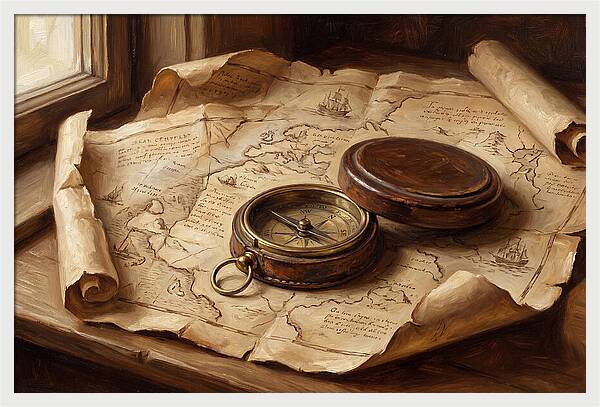 Antique Compass On Old Map