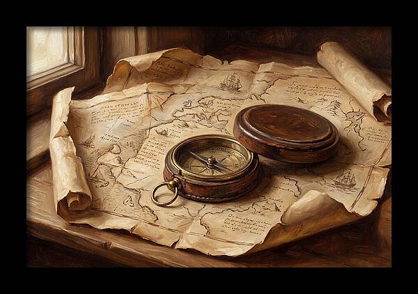 Antique Compass On Old Map
