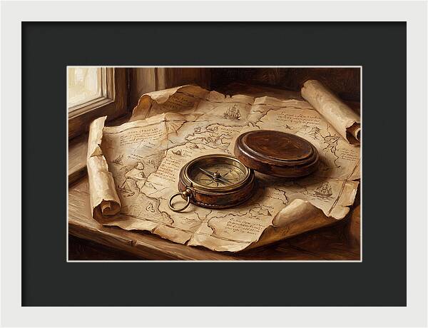 Antique Compass On Old Map