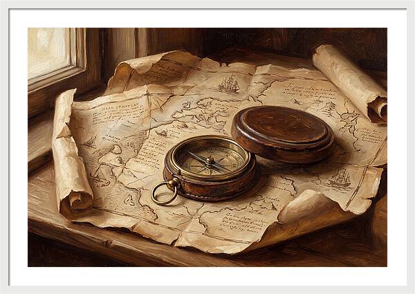 Antique Compass On Old Map