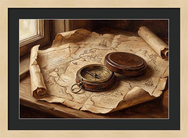 Antique Compass On Old Map