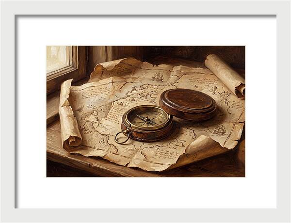 Antique Compass On Old Map