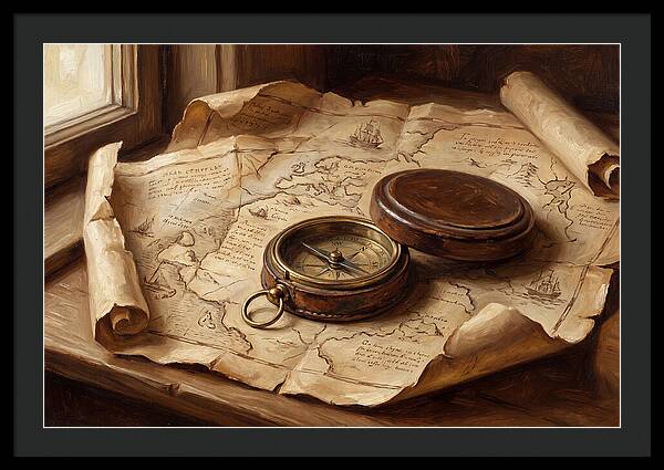 Antique Compass On Old Map