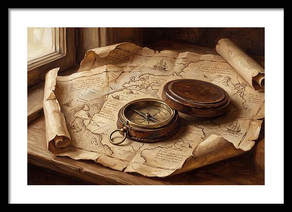 Antique Compass On Old Map