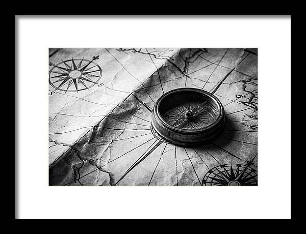Antique Compass On Vintage Map