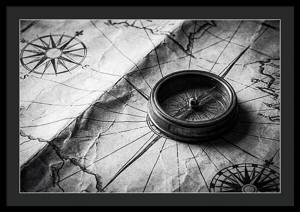 Antique Compass On Vintage Map