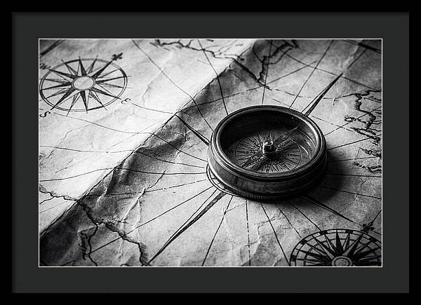 Antique Compass On Vintage Map