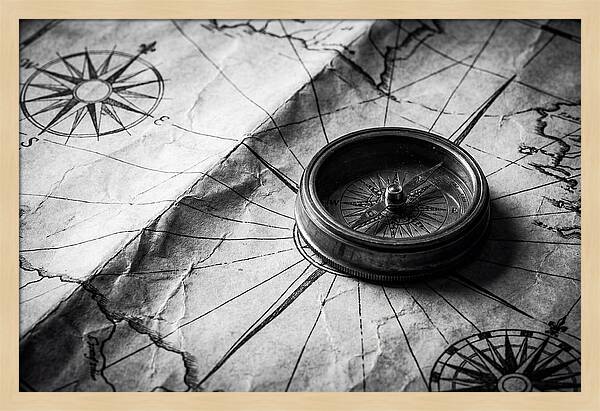 Antique Compass On Vintage Map