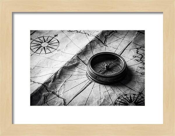 Antique Compass On Vintage Map