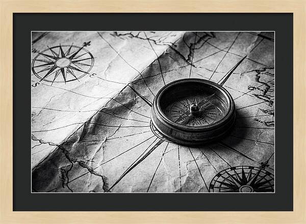 Antique Compass On Vintage Map