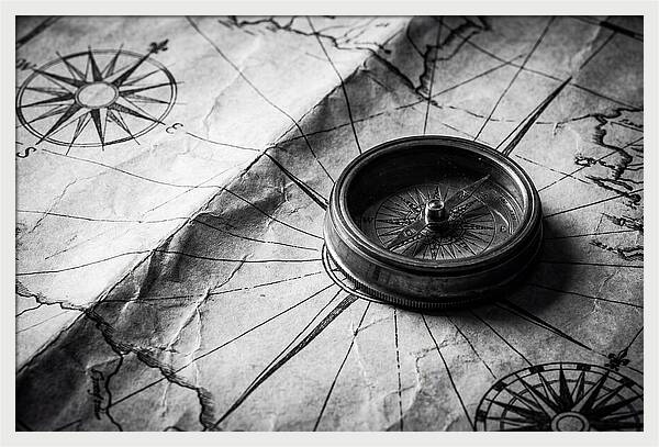 Antique Compass On Vintage Map