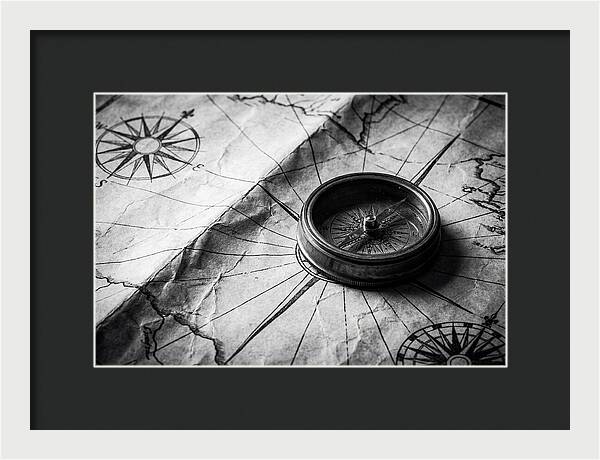 Antique Compass On Vintage Map