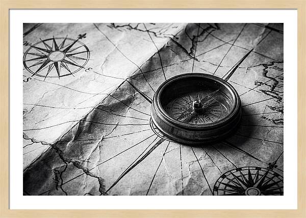 Antique Compass On Vintage Map