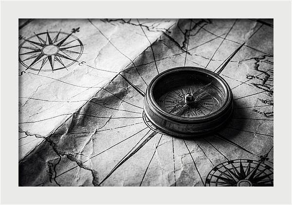 Antique Compass On Vintage Map