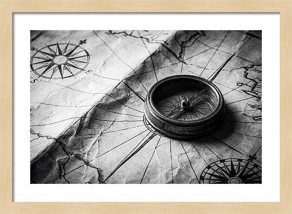 Antique Compass On Vintage Map