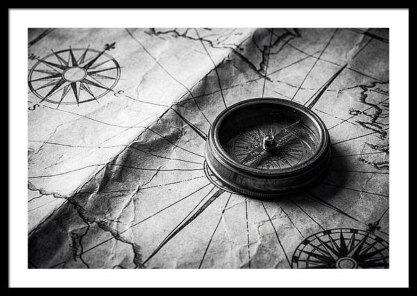 Antique Compass On Vintage Map