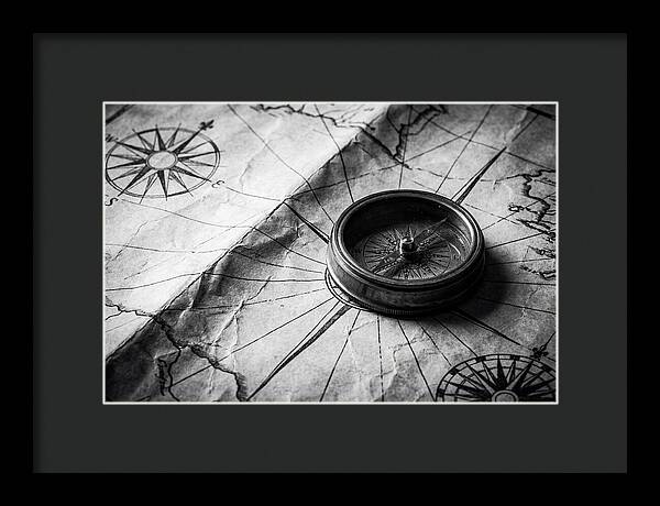 Antique Compass On Vintage Map