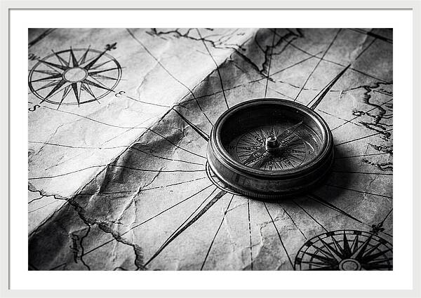 Antique Compass On Vintage Map