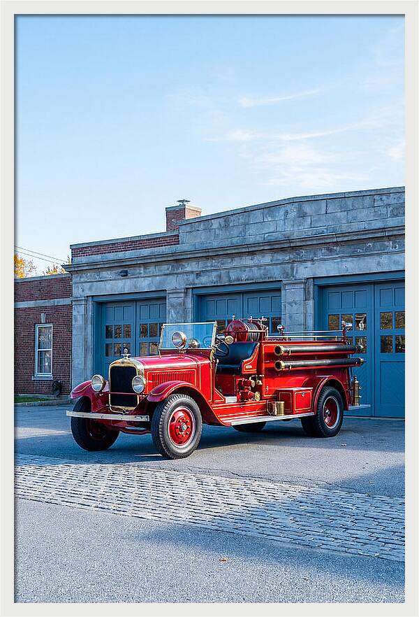 Antique Fire Truck Displayed Outdoors