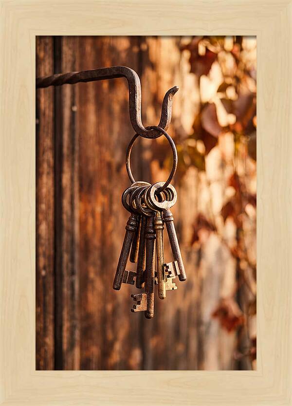 Antique Keys Hanging On Hook
