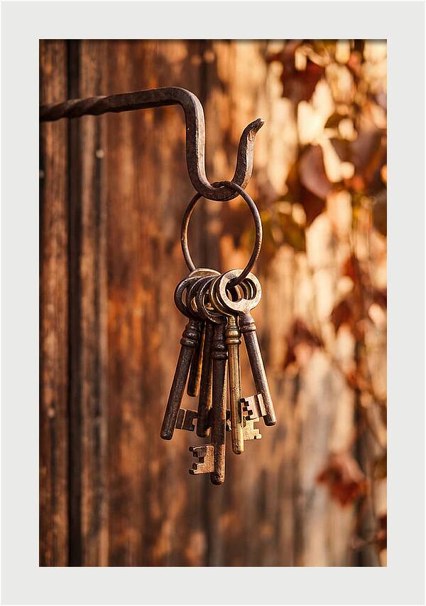 Antique Keys Hanging On Hook