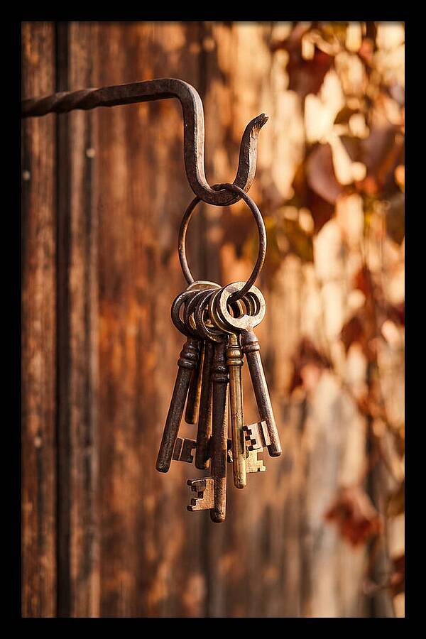 Antique Keys Hanging On Hook