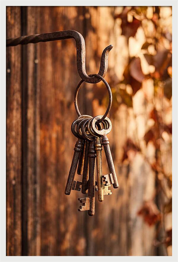 Antique Keys Hanging On Hook