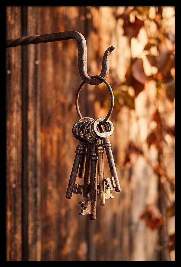 Antique Keys Hanging On Hook