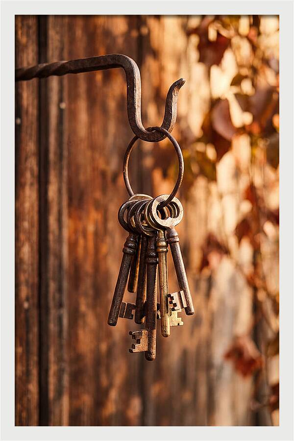 Antique Keys Hanging On Hook