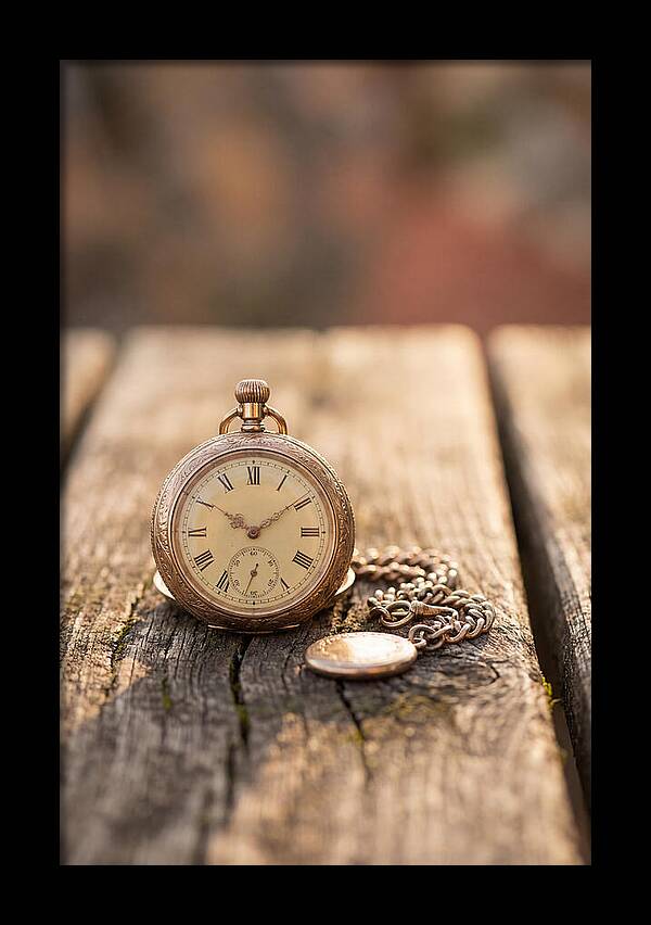 Antique Pocket Watch On Weathered Wood