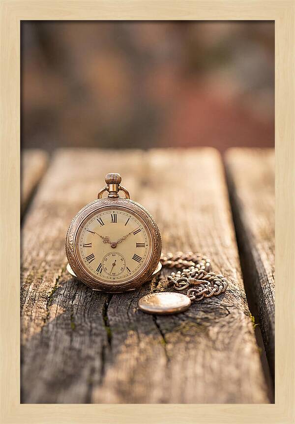 Antique Pocket Watch On Weathered Wood