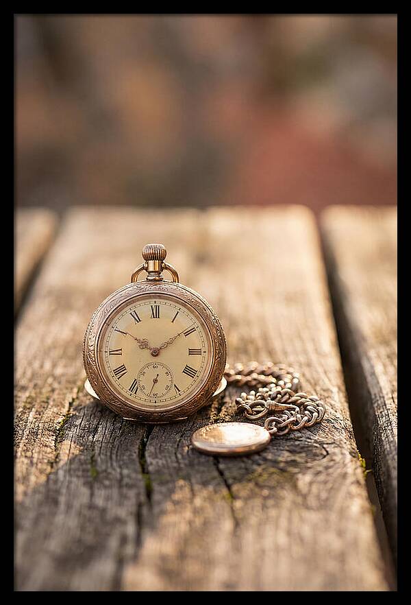 Antique Pocket Watch On Weathered Wood