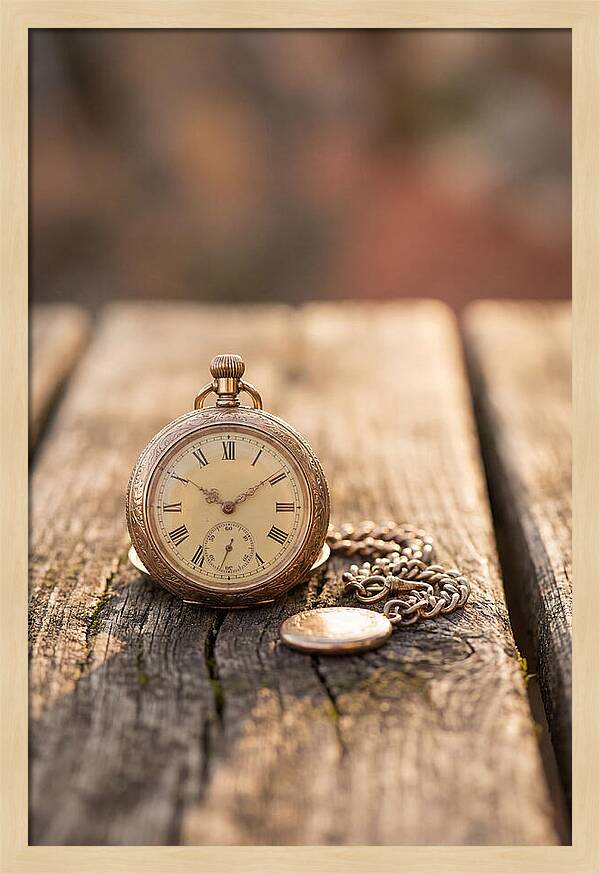 Antique Pocket Watch On Weathered Wood