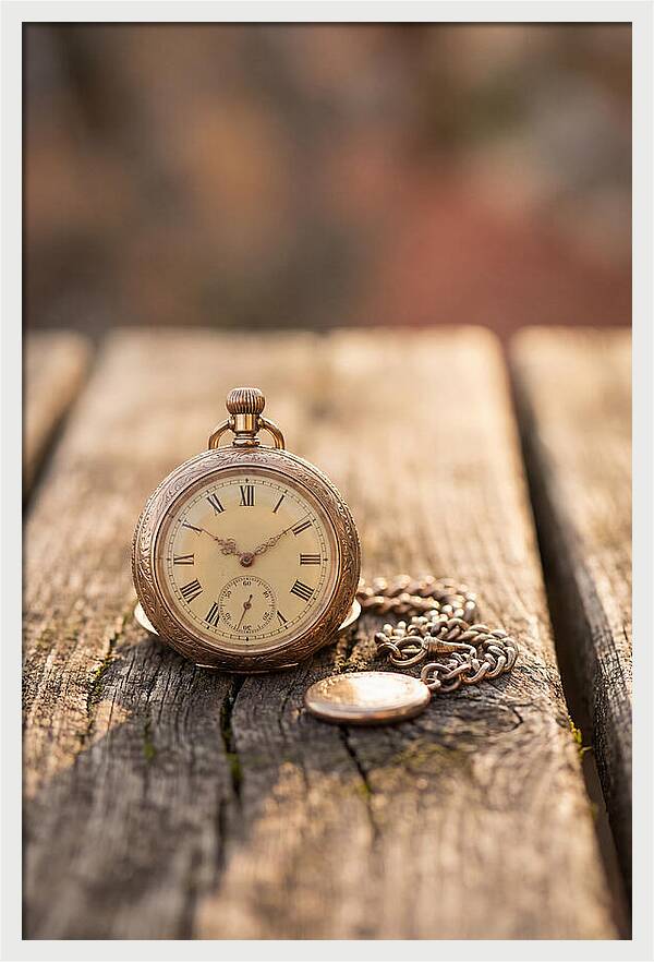 Antique Pocket Watch On Weathered Wood