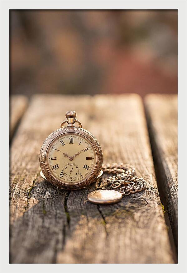 Antique Pocket Watch On Weathered Wood