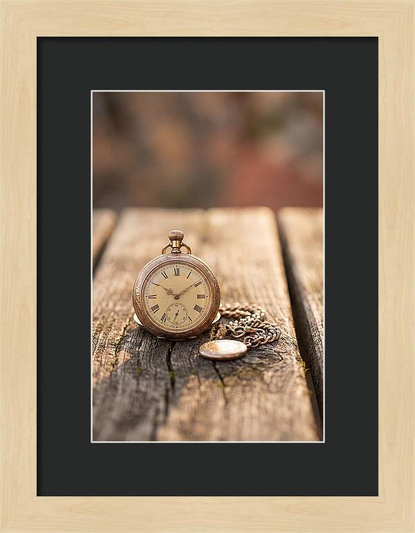 Antique Pocket Watch On Weathered Wood