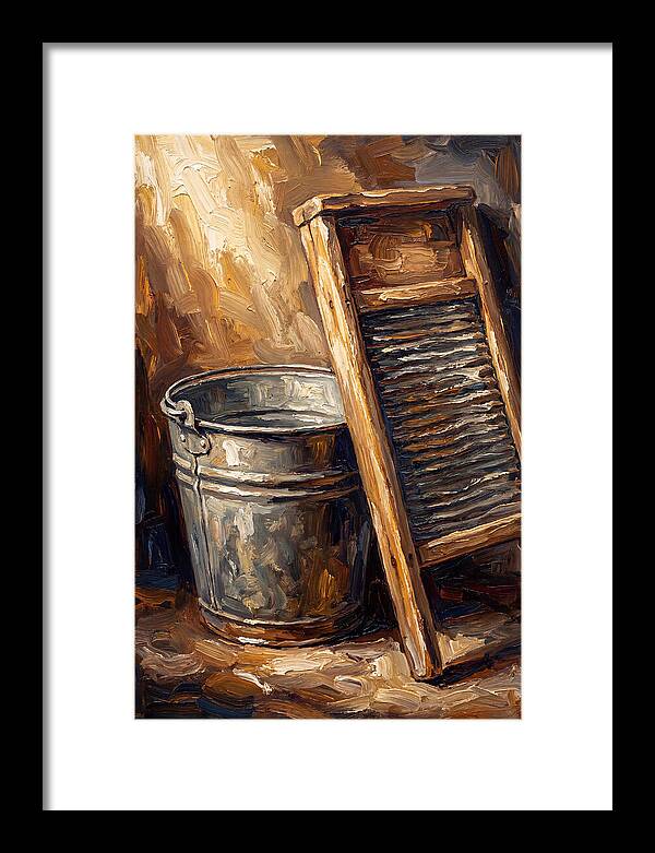 Antique Washboard And Zinc Bucket