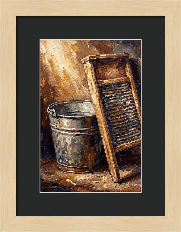 Antique Washboard And Zinc Bucket