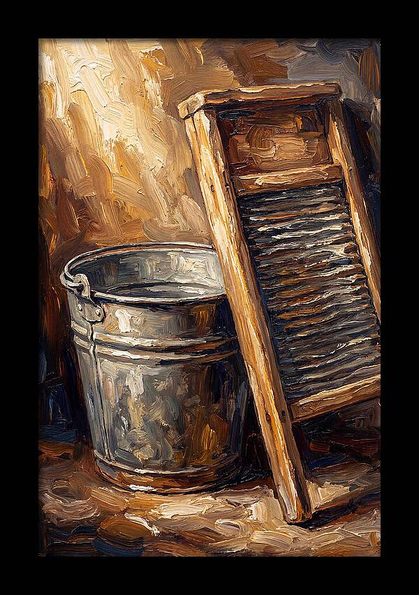Antique Washboard And Zinc Bucket