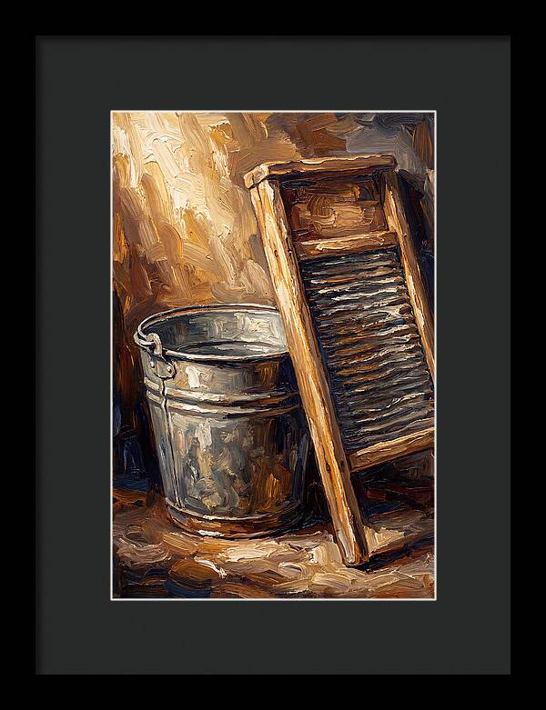 Antique Washboard And Zinc Bucket