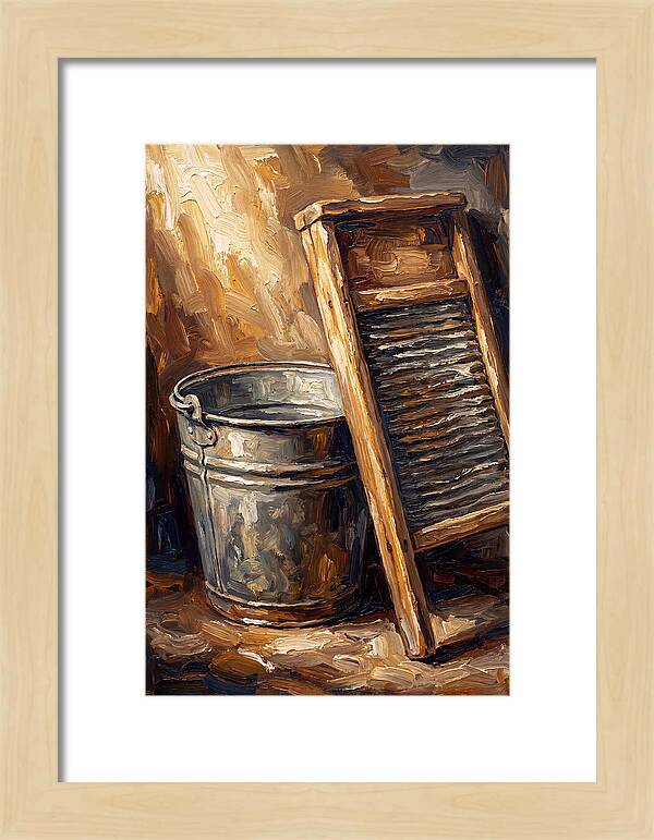 Antique Washboard And Zinc Bucket