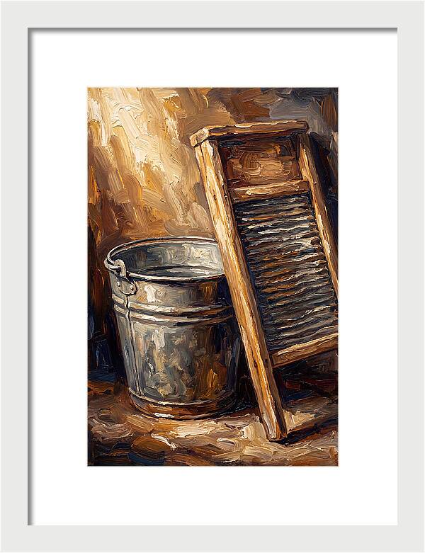 Antique Washboard And Zinc Bucket
