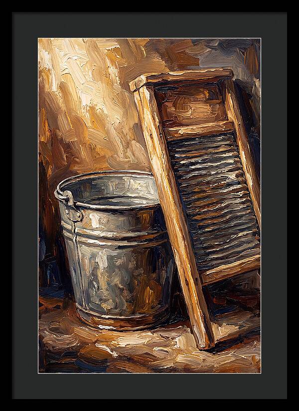 Antique Washboard And Zinc Bucket