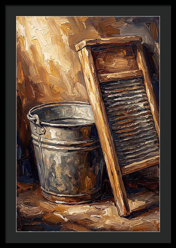 Antique Washboard And Zinc Bucket