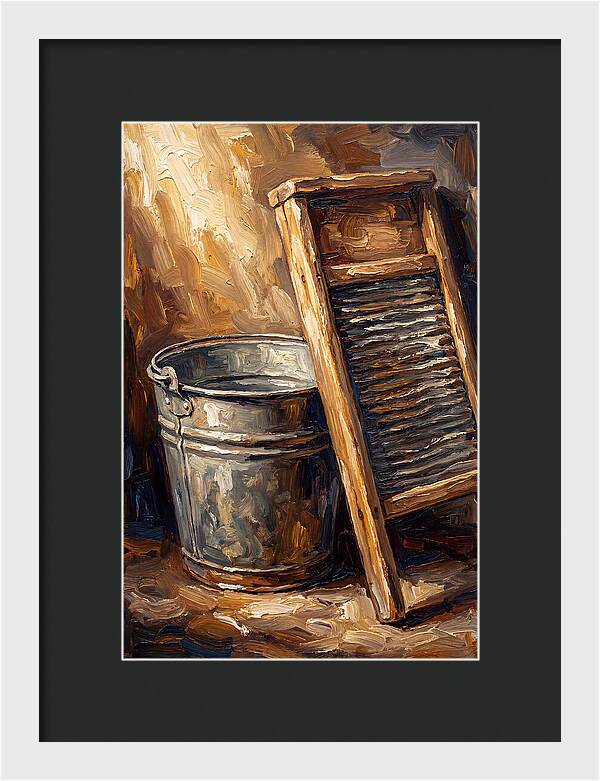 Antique Washboard And Zinc Bucket