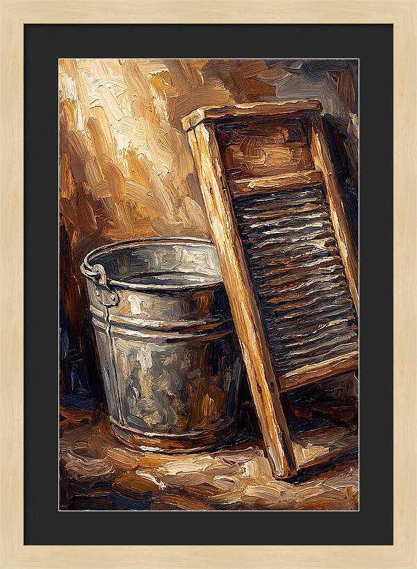 Antique Washboard And Zinc Bucket