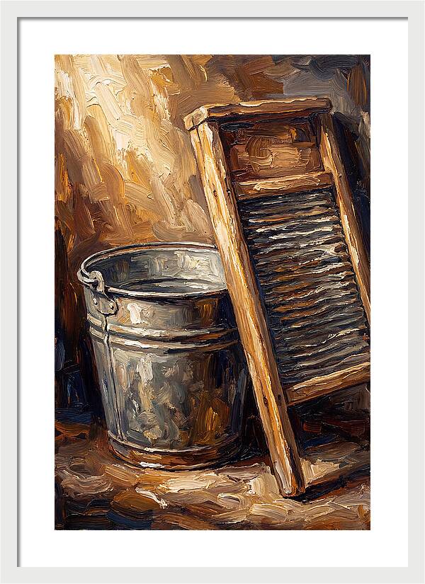 Antique Washboard And Zinc Bucket