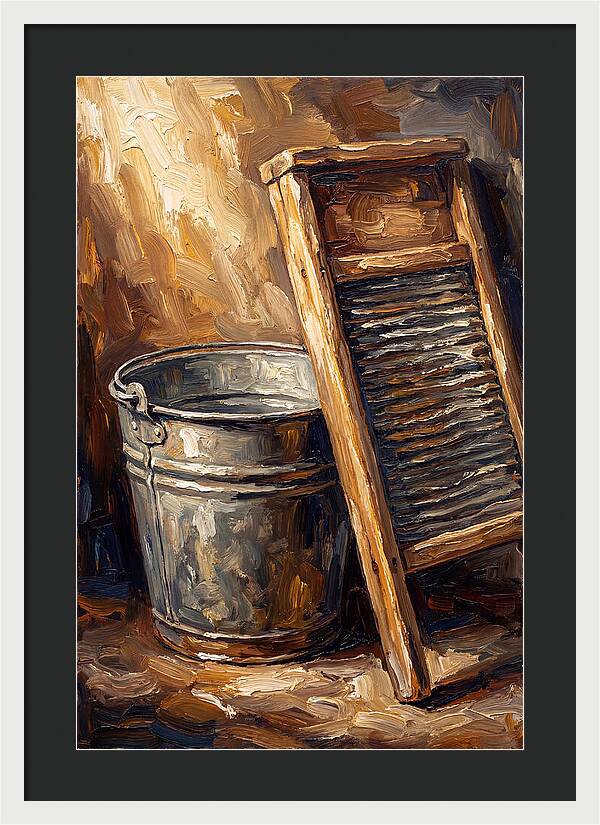 Antique Washboard And Zinc Bucket